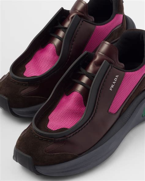 peony pink prada sneakers|Garnet/peony Pink Brushed Leather Sneakers With Bike Fabric .